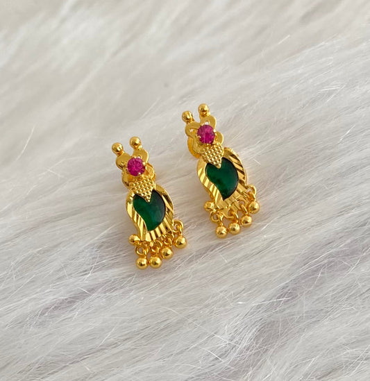 Gold tone pink-green kerala style mango earrings dj-54204