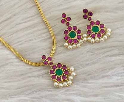 Gold tone precious kemp-green flower attigai/necklace set dj-54621