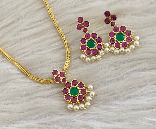 Gold tone precious kemp-green flower attigai/necklace set dj-54621