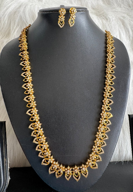 Matte finish cz white stone mango flower haar set dj-51115