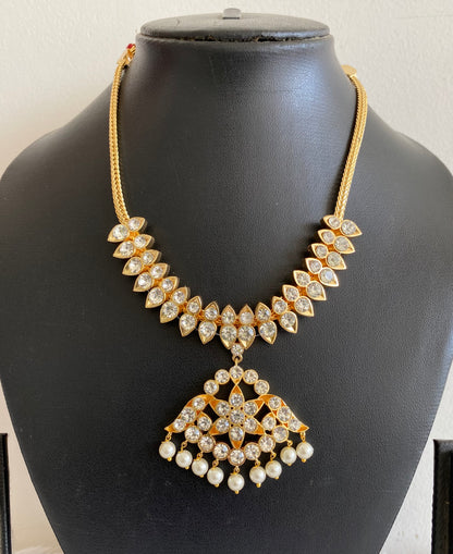 Gold tone AD white stone pearl necklace dj-53225