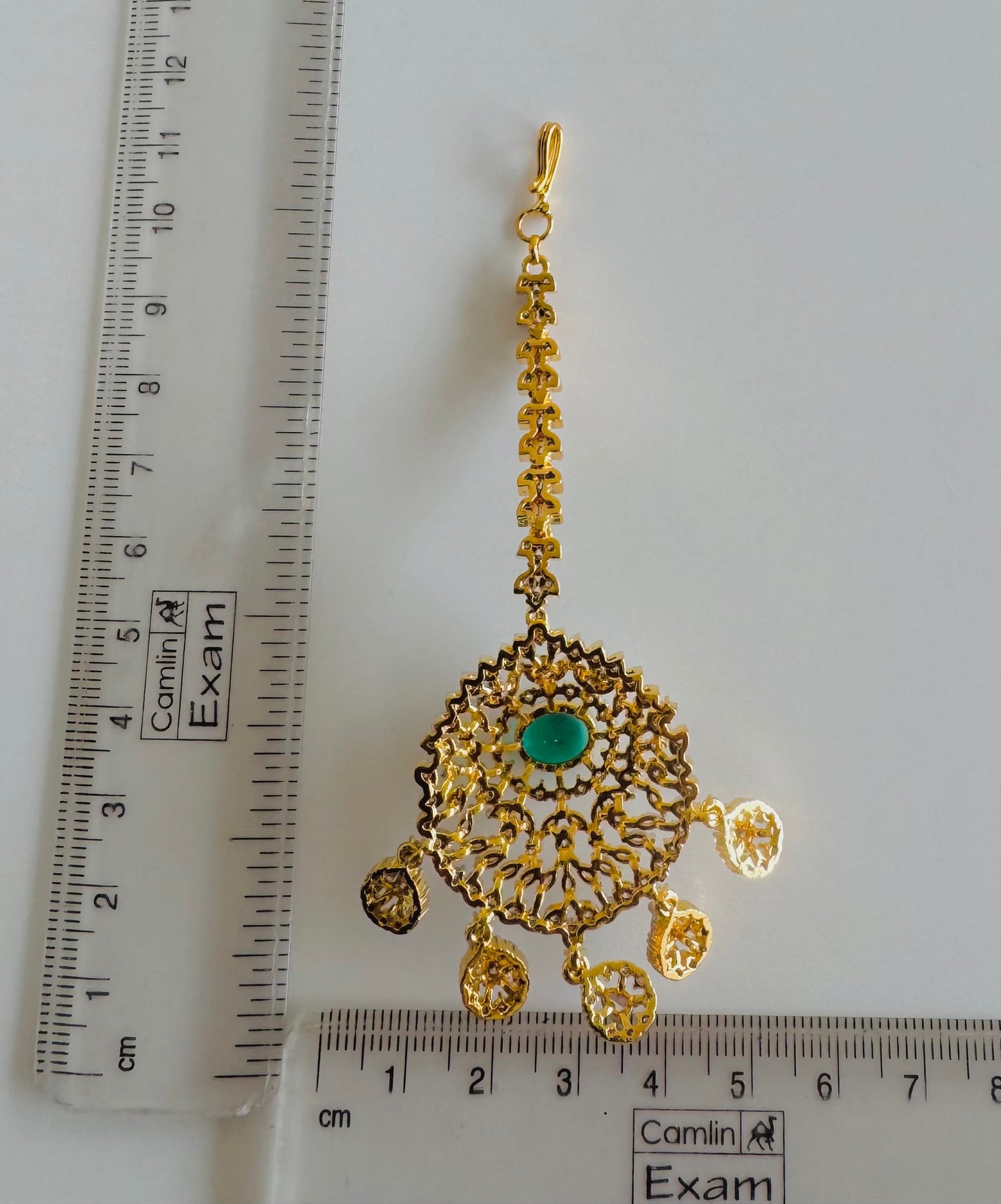 Two tone cz-peacock green thilak stone tikka dj-51369