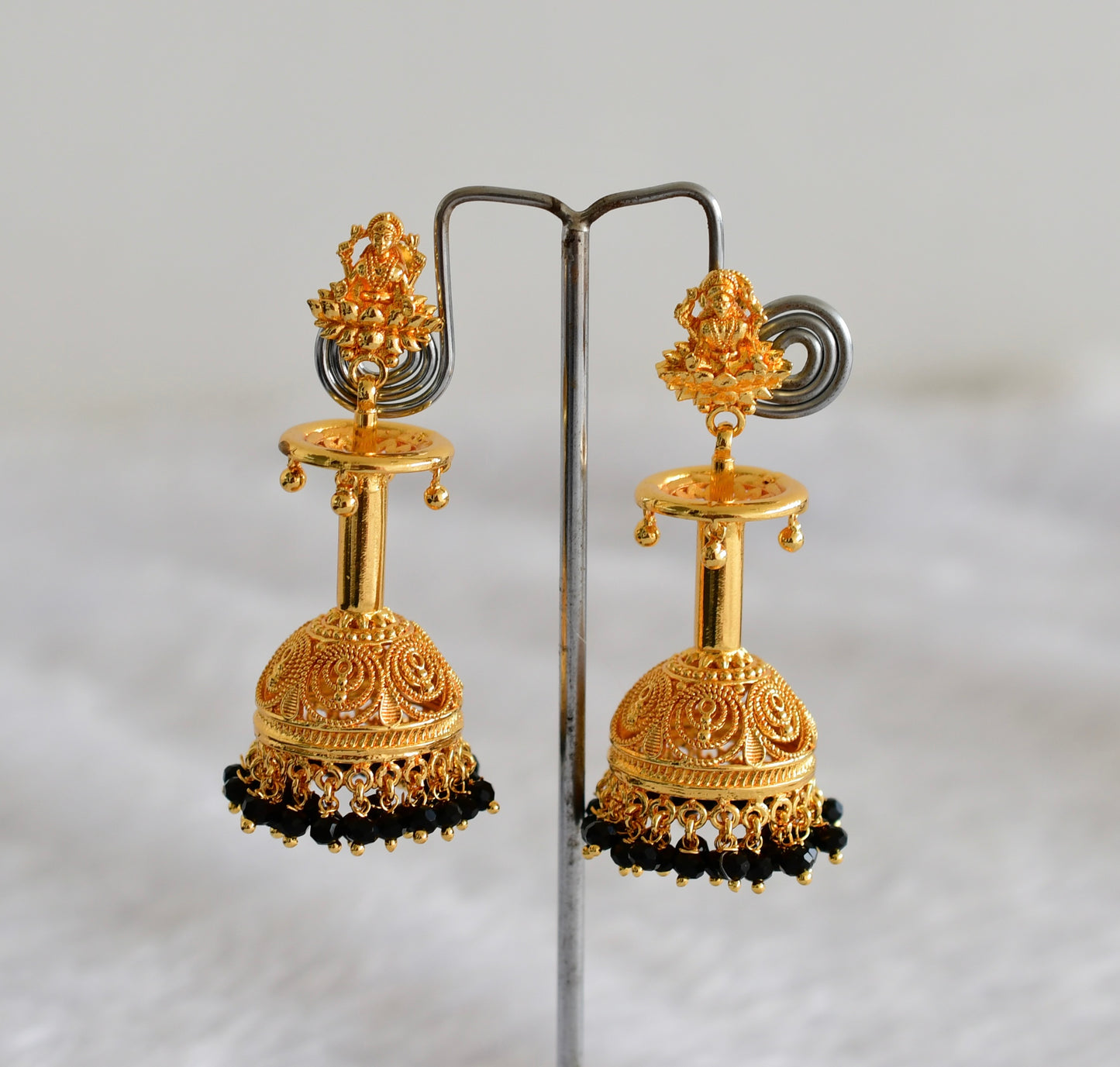 Gold Tone Kerala style Black Lakshmi long jhumkka dj-51802