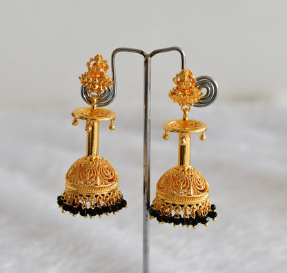 Gold Tone Kerala style Black Lakshmi long jhumkka dj-51802