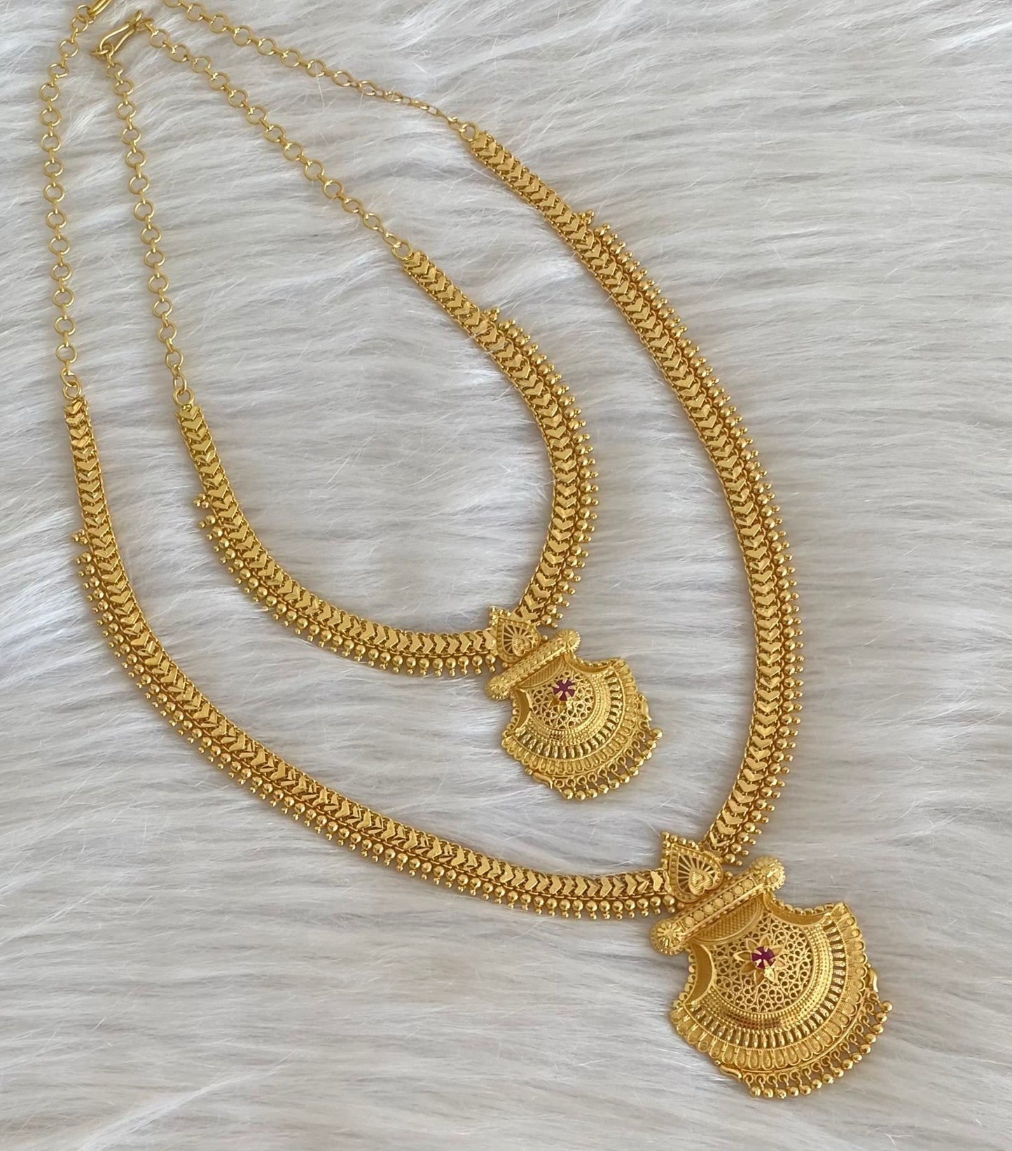 Gold tone ruby stone heart combo set dj-54285