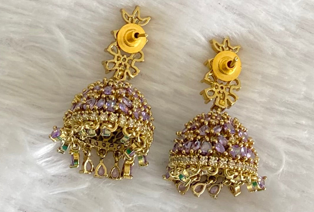 Dark antique finish white-purple stone jhumkka dj-53577
