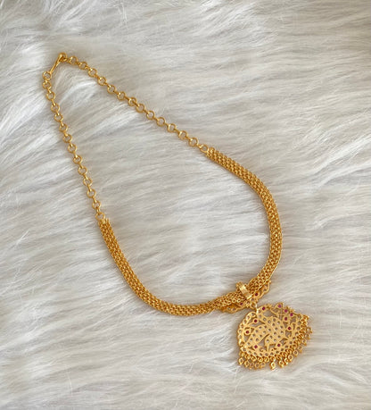 Gold tone south indian AD white-pink swan attigai/necklace dj-53898