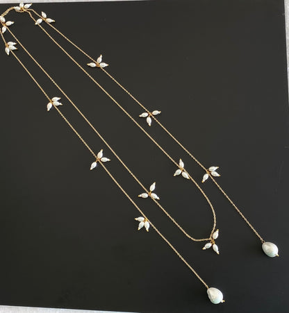 Long wrap around pearl necklace dj-54973