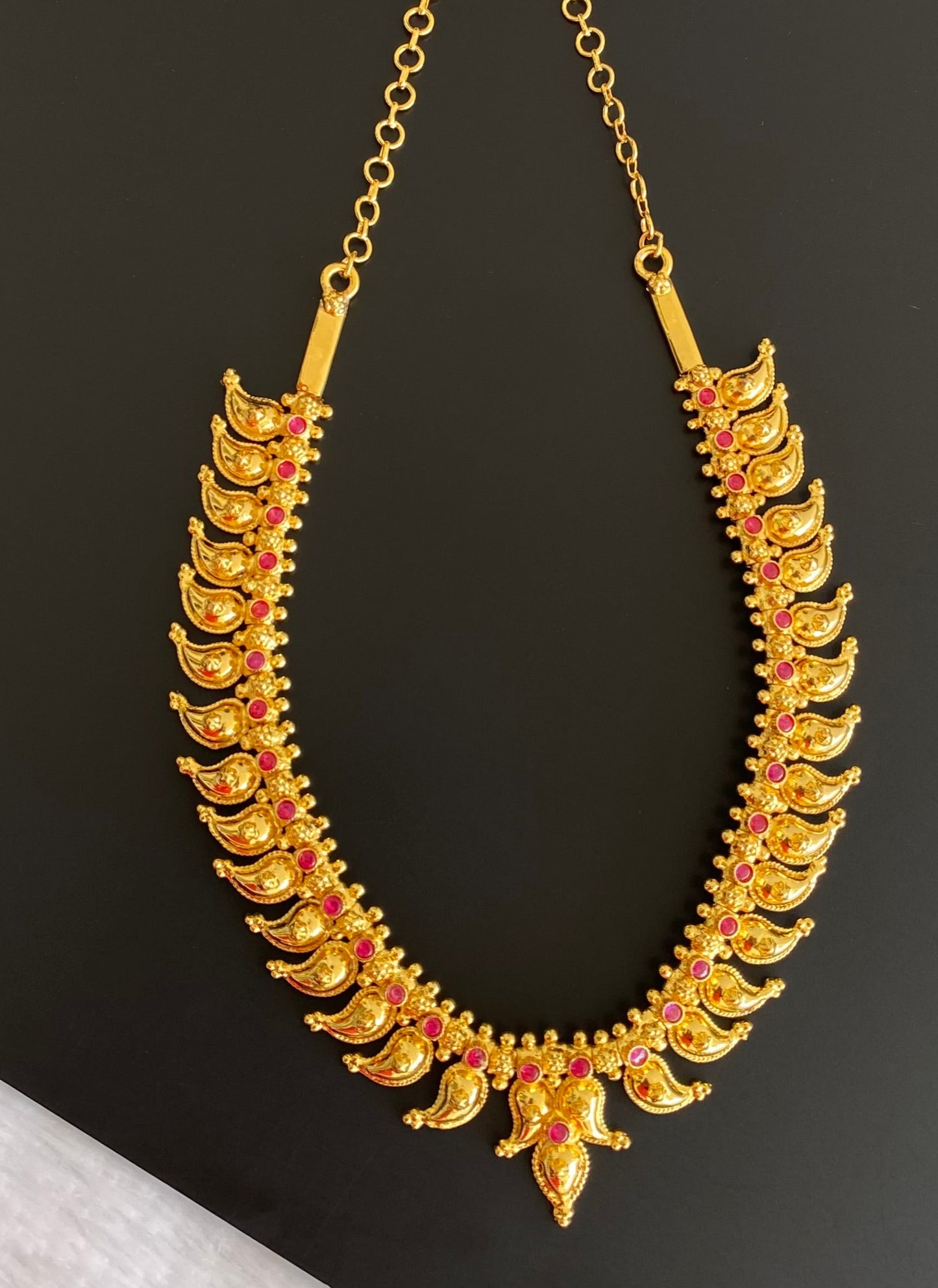 Gold tone kerala style pink stone mango necklace dj-46481