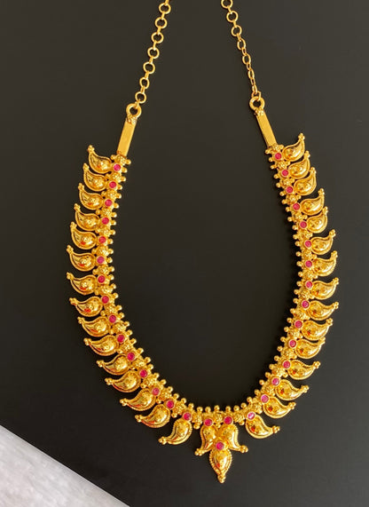 Gold tone kerala style pink stone mango necklace dj-46481