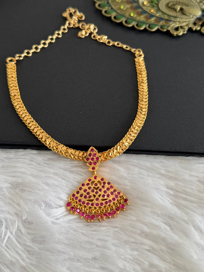 Gold tone South Indian style AD pink swan attigai/necklace dj-52215