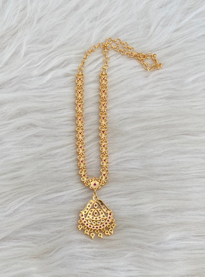 Gold tone south indian AD white-pink stone necklace dj-54921