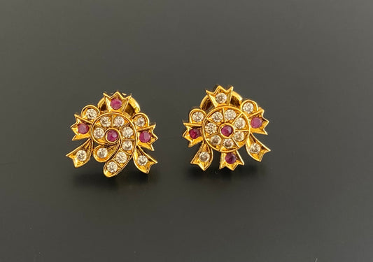 Matte finish pink-white shankhu-chakra mismatch stud/earrings dj-53000