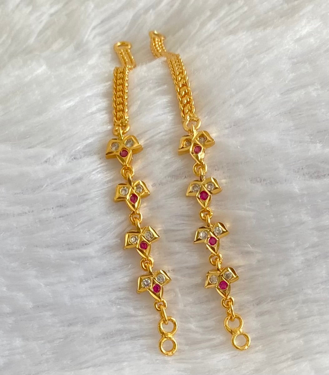Gold tone AD pink-white stone ear side chain dj-54045