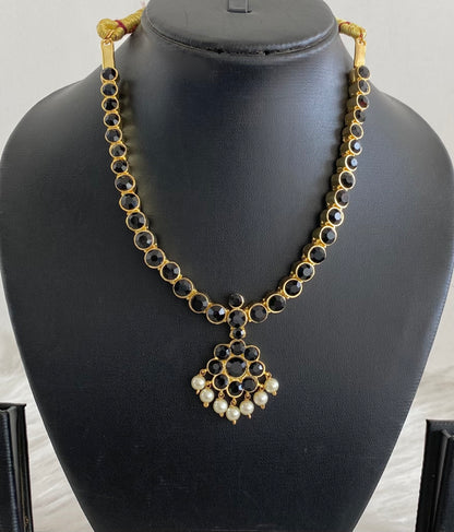 Gold tone AD black stone pearl attigai necklace dj-54987