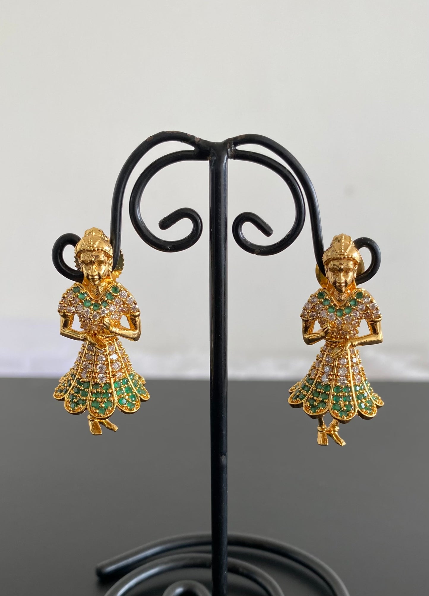 Gold Tone cz green dancing doll jhumkka DJ29970