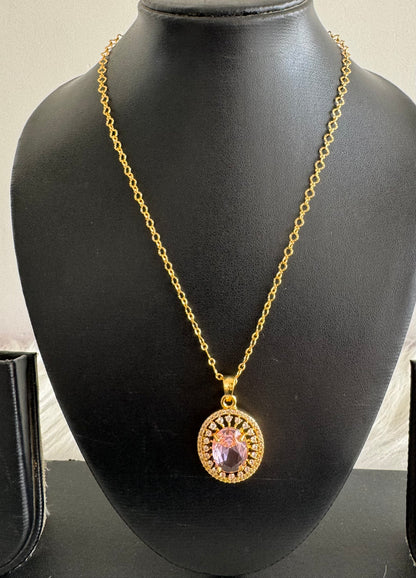 Gold tone 18 inches chain with baby pink oval stone pendant dj-51273