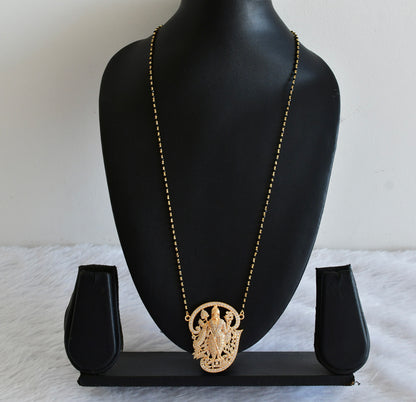 Gold tone tamil om murugan white stone pendant with crystal karimani beaded chain dj-53341