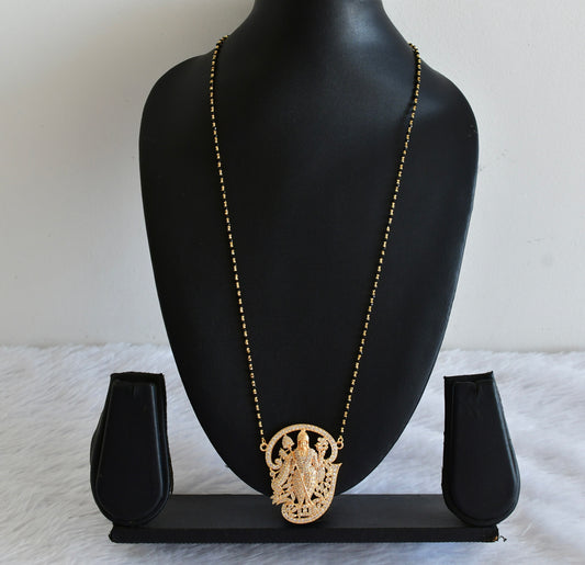 Gold tone tamil om murugan white stone pendant with crystal karimani beaded chain dj-53341