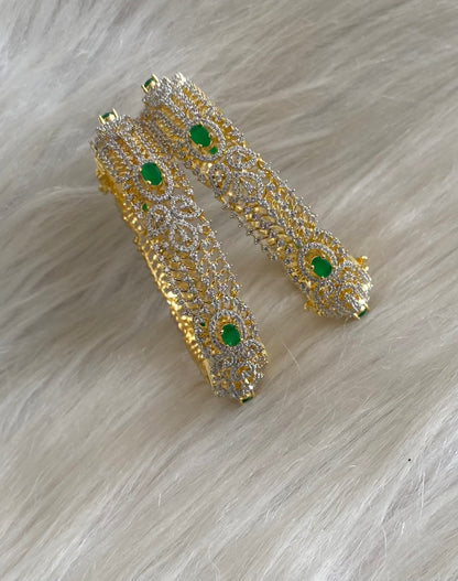 Two tone cz-emerald stone openable bangles(2.6) dj-55189