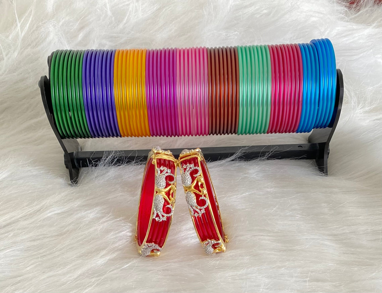 Two tone cz peacock multicolor changeable bangles(2.6) dj-54526