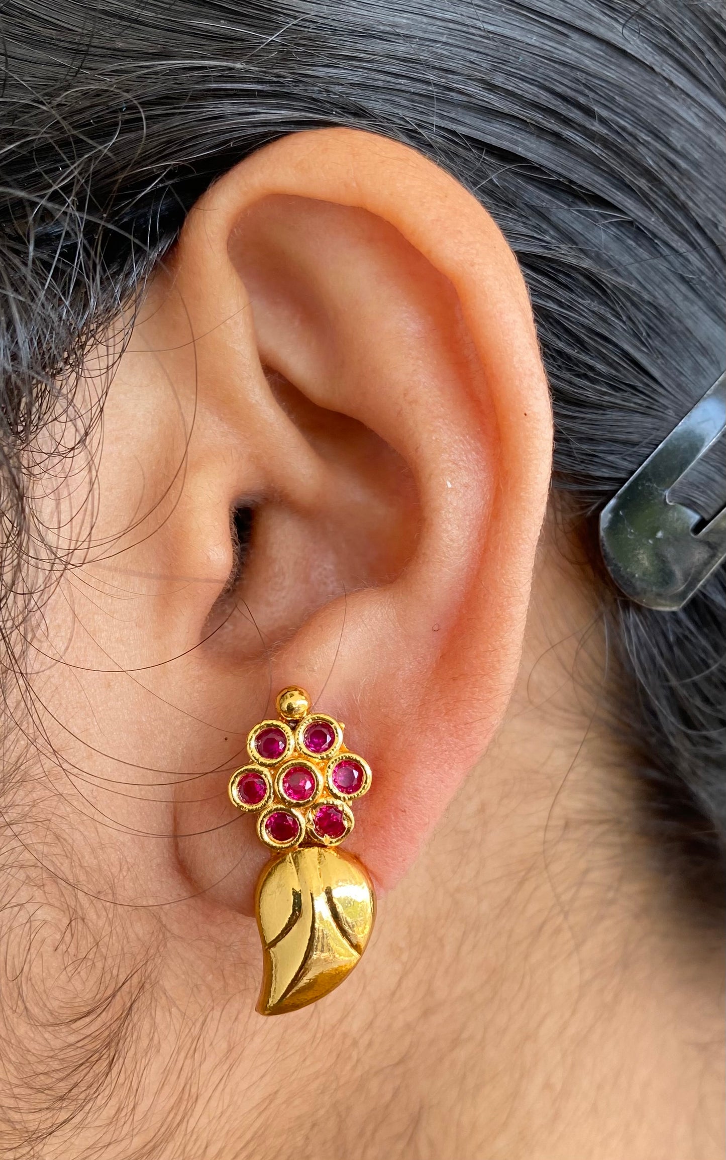 Gold look alike ad pink mango earrings dj-49356