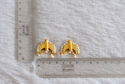 Gold tone pink-green kundan jadau moon bugadi earrings dj-52467