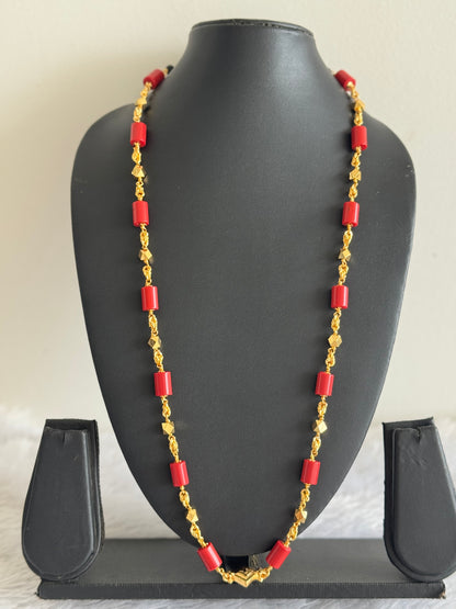 Gold tone 30 inches coral-black beaded chain dj-42635