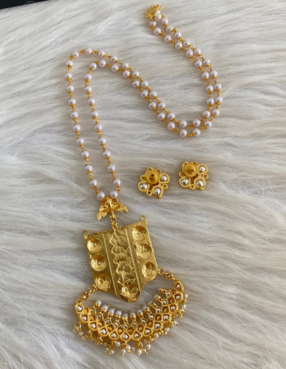 Antique gold tone Kundan jadau pearl chain with pendant set dj-53856