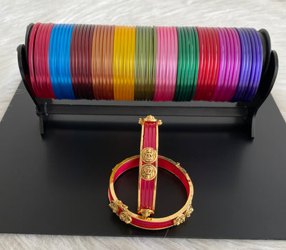 Antique gold tone lakshmi coin multicolor changeable bangles(2.8) dj-55044
