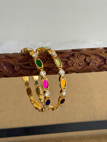 Gold tone navarathna screw type kundan jadau bangles(2.4) dj-51570
