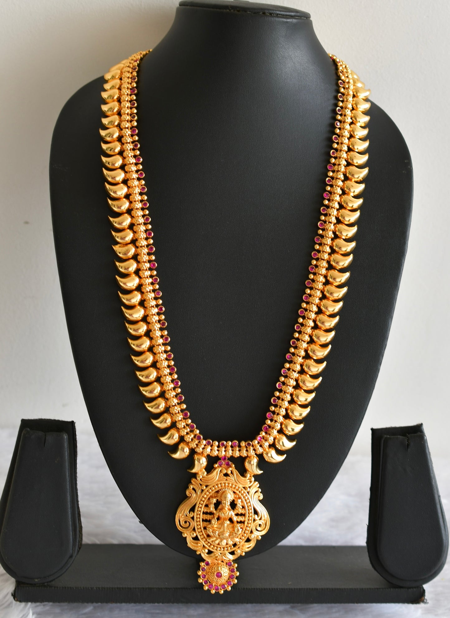 Gold look alike kerala style AD pink lakshmi mango haar dj-51953