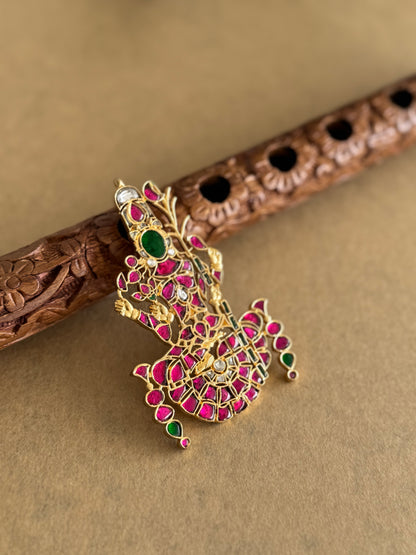 Gold tone pink-green-white kundan jadau Kamakshi pendant dj-51590