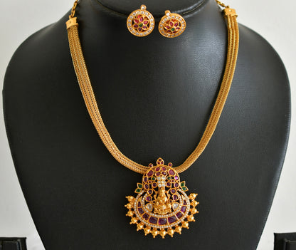 Matte finish kemp-green Lakshmi pendant necklace set dj-51820
