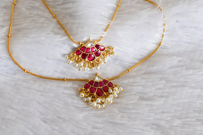 Gold tone pink-white butterfly kundan jadau anklets dj-52390