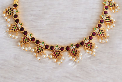 Gold tone precious kemp-green-white pearl necklace dj-52257