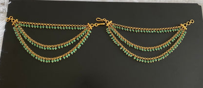 Antique gold tone green beaded multi layer ear side chian dj-54049