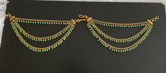 Antique gold tone green beaded multi layer ear side chian dj-54049