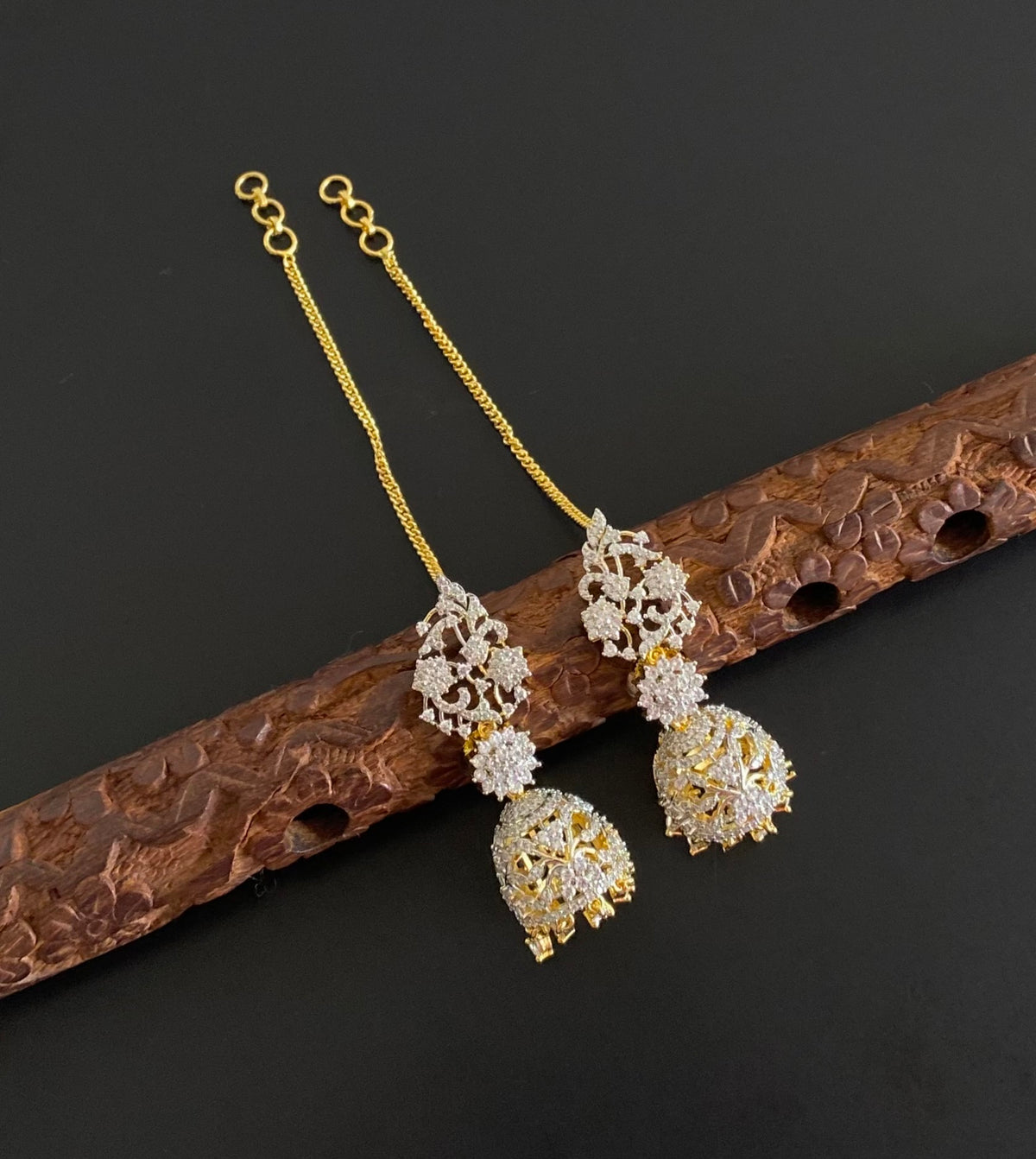 Two tone jhumkka with ear side chain dj-54660