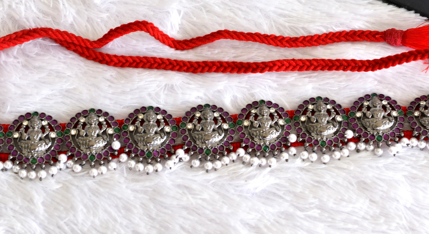 Black finish precious kemp-green-white pearl Ma Lakshmi waist band dj-52273