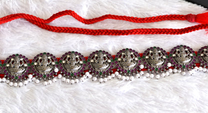 Black finish precious kemp-green-white pearl Ma Lakshmi waist band dj-52273