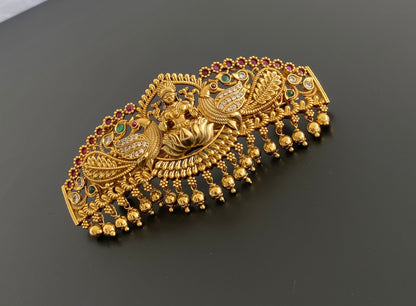 Antique gold tone kemp-green-white lakshmi peacock hair clip dj-53638