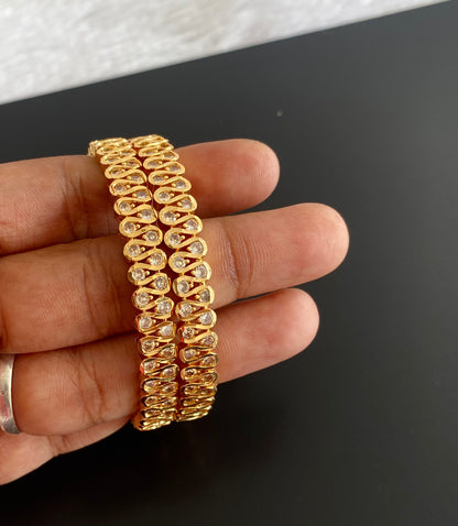 Gold tone white stone bangles(2.4) Dj-54882