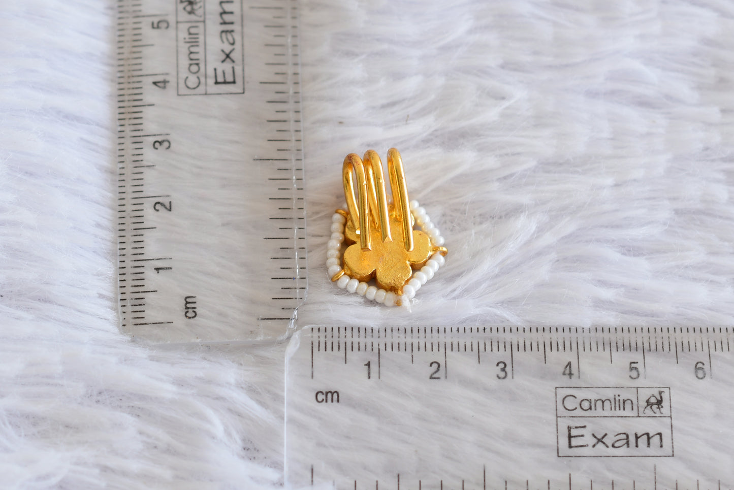 Gold tone pink-white kundan jadau flower hair jewel dj-52503