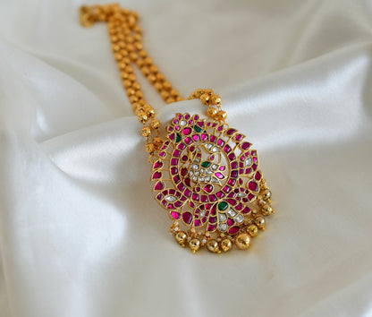 Gold tone pink-green kundan jadau peacock necklace dj-52582