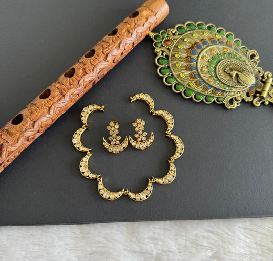 Antique gold tone cz white moon necklace set dj-52119