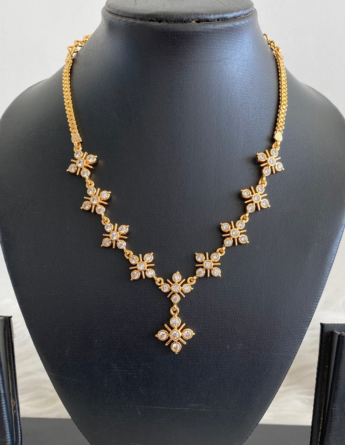 Gold tone south indian AD white stone necklace dj-54916