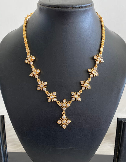 Gold tone south indian AD white stone necklace dj-54916