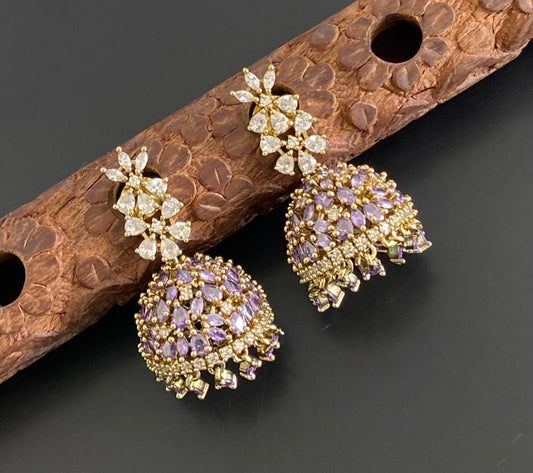 Dark antique finish white-purple stone jhumkka dj-53577
