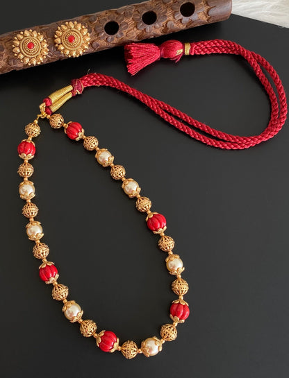 Matte finish coral-pearl beaded necklace set dj-53904